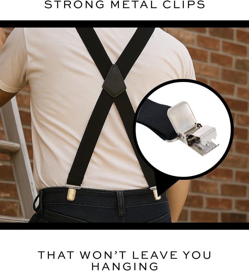 Man of Men Black Suspenders for Men Heavy Duty - Adjustable 1.5” X-Back Men's Suspenders Tuxedo Suspender for Men, Suspender for Dress Pants Durable Elastic Straps - Everyday Wear, Halloween, Christmas, Wedding - Image 5